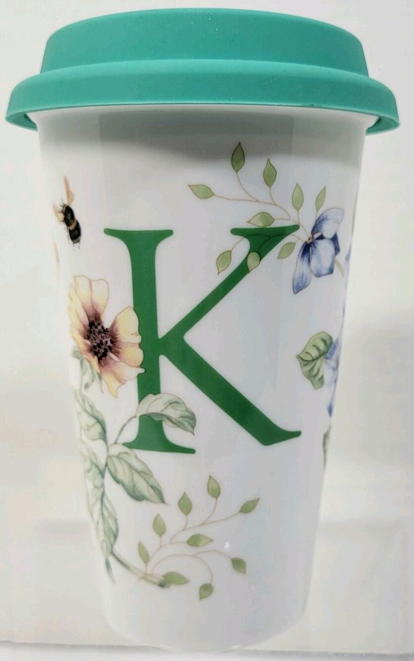 Lenox Butterfly Meadow Initial "K" Travel Mug with Lid 10 oz